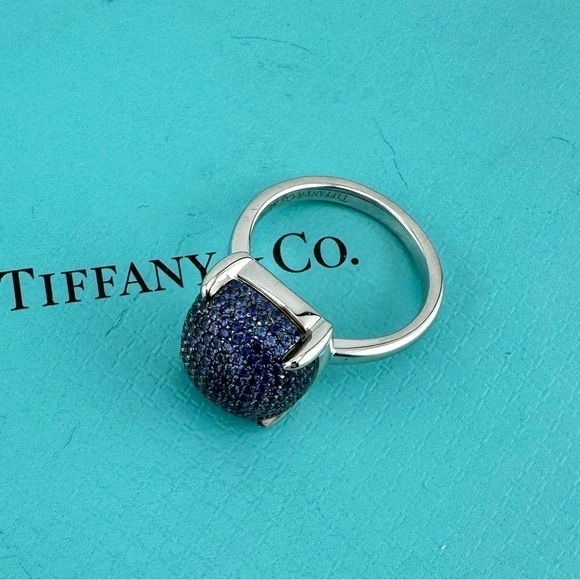 Tiffany & Co. Blue Sapphire Sugar Stack Ring 18k White Gold - Picture 7 of 14